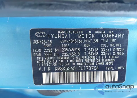 2018 Hyundai Kona Ultimate from USA, damaged, VIN KM8K53A51JU173764